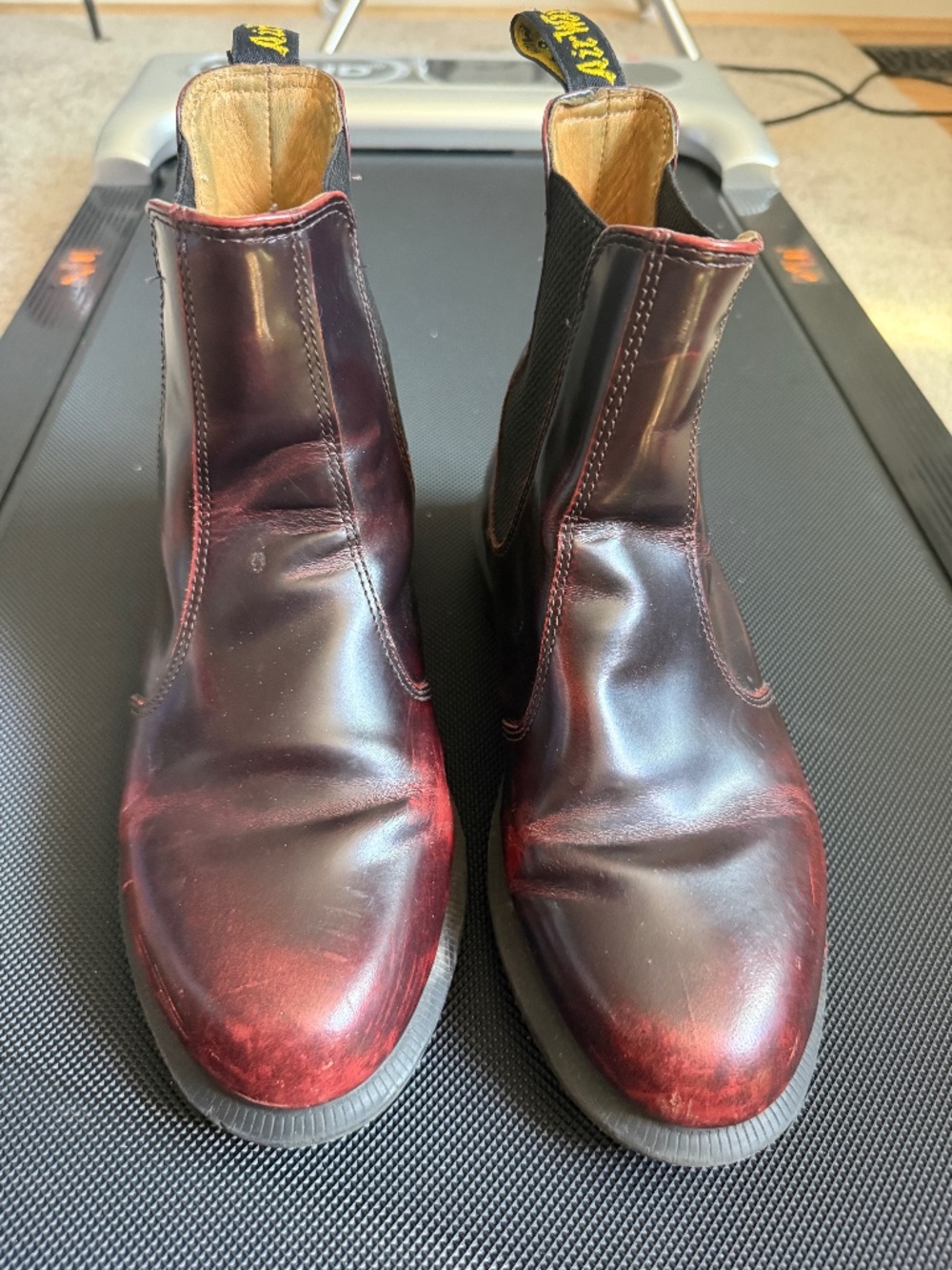 Women's Dr. Martens Flora Chelsea boots in Cherry Red Arcadia leather